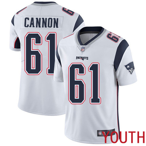 New England Patriots Football 61 Vapor Limited White Youth Marcus Cannon Road NFL Jersey